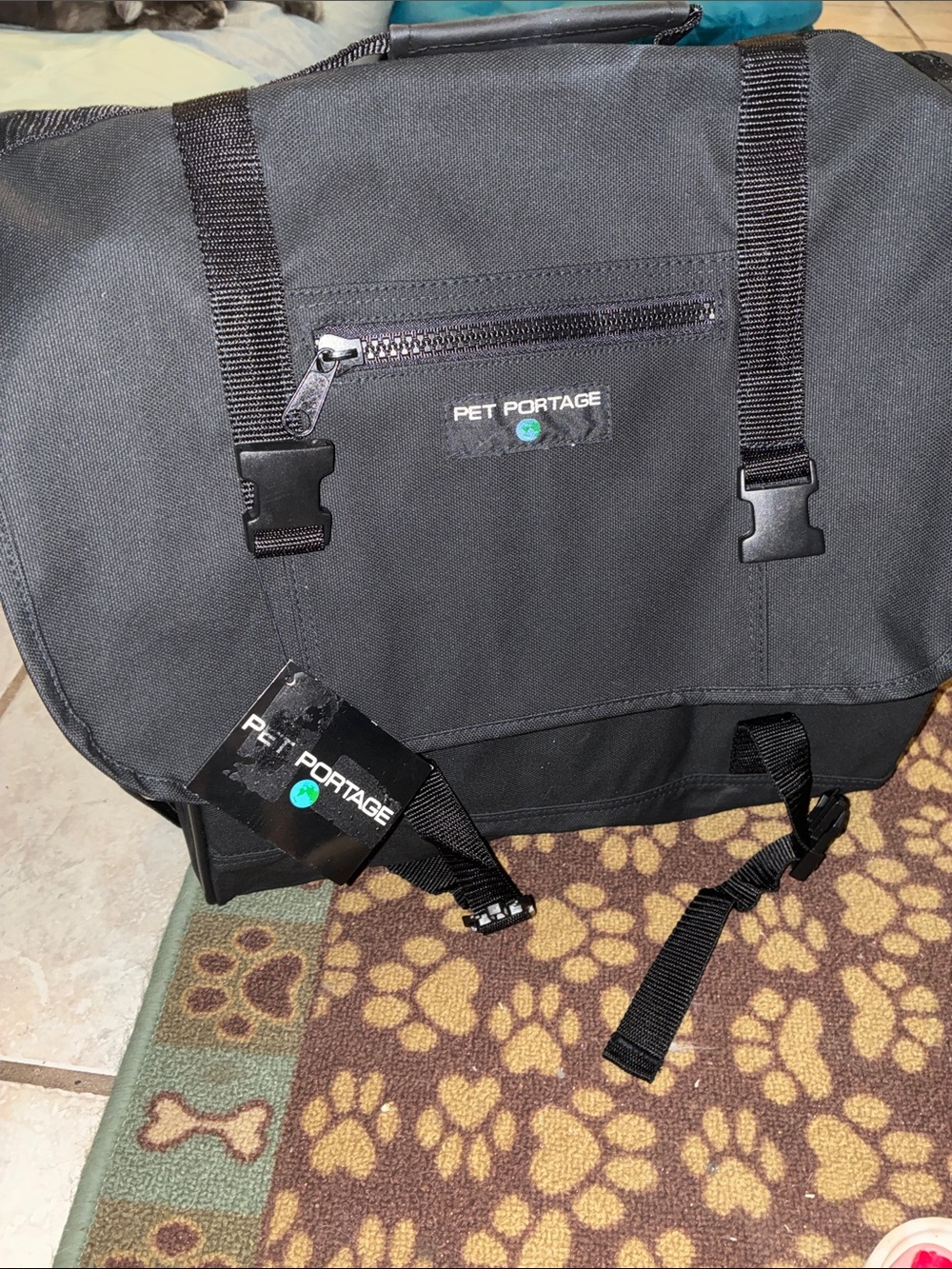 Black pet carrier
Soft sided 
Airline safe